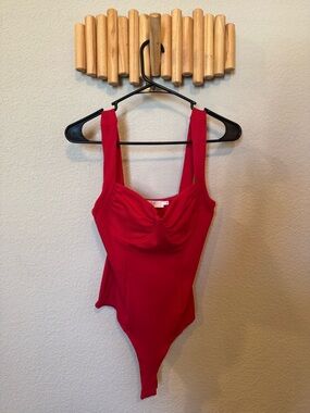 Astr Red Ribbed Bustier Tank